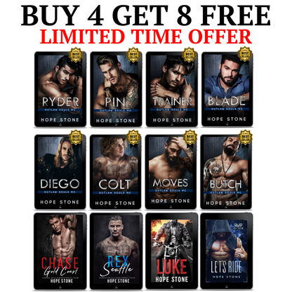 BUY 4 GET 8 FREE | The COMPLETE Outlaw Souls MC Romance Series (Books 1-8) + 4 Bonus Novellas - EBOOKS